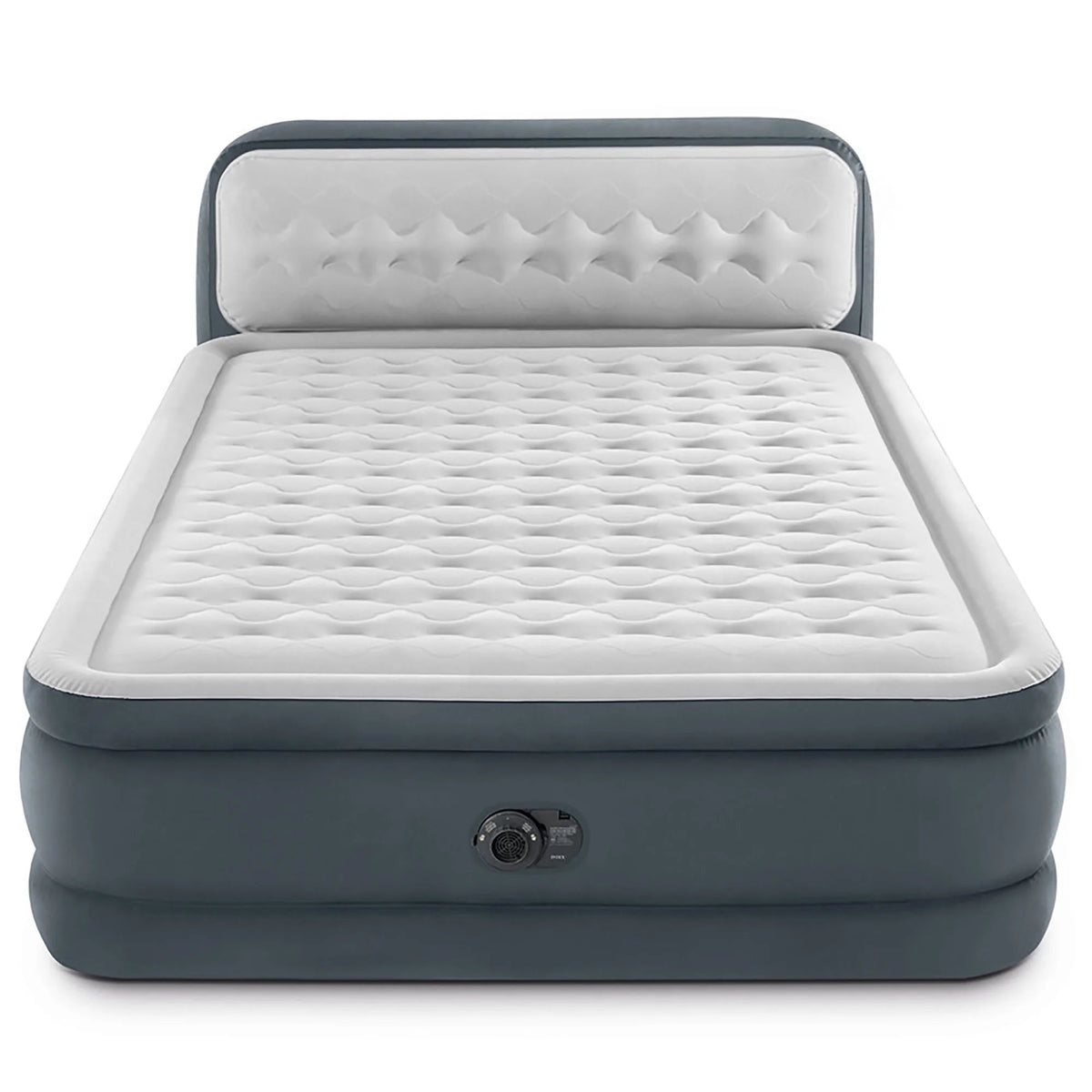 Intex Dura-Beam Deluxe Ultra Plush Headboard Queen Airbed, Gray, 18in, Built-In Pump - 64447ED