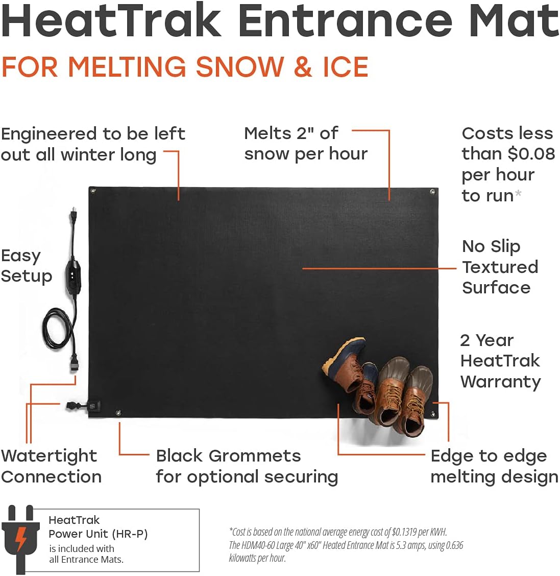 HeatTrak Heated Snow Melting Entrance Mat 24in x 36in