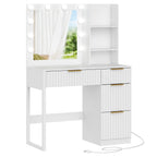 Ktaxon Vanity Makeup Table With Stool, 3-Color Lighted Mirror, 3 Shelves, Drawers, White - 35.43 x 15.55 x 29.53-53.27 in