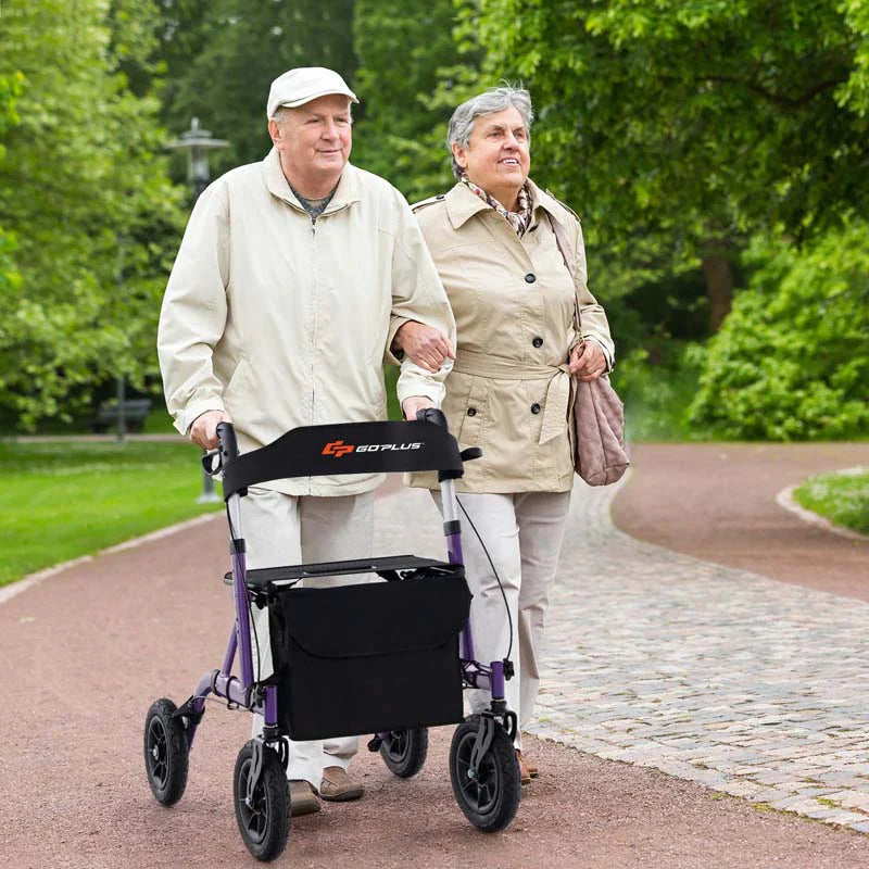 Foldable Rolling Rollator Walker With Seat, 9.5 Inch Pneumatic Wheels