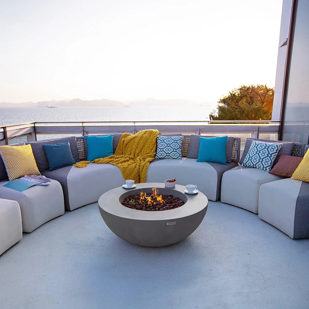 Elementi Outdoor Lunar Fire Bowl 42 Inches Grey Glass Reinforced Concrete Natural Gas Fire Pit Table