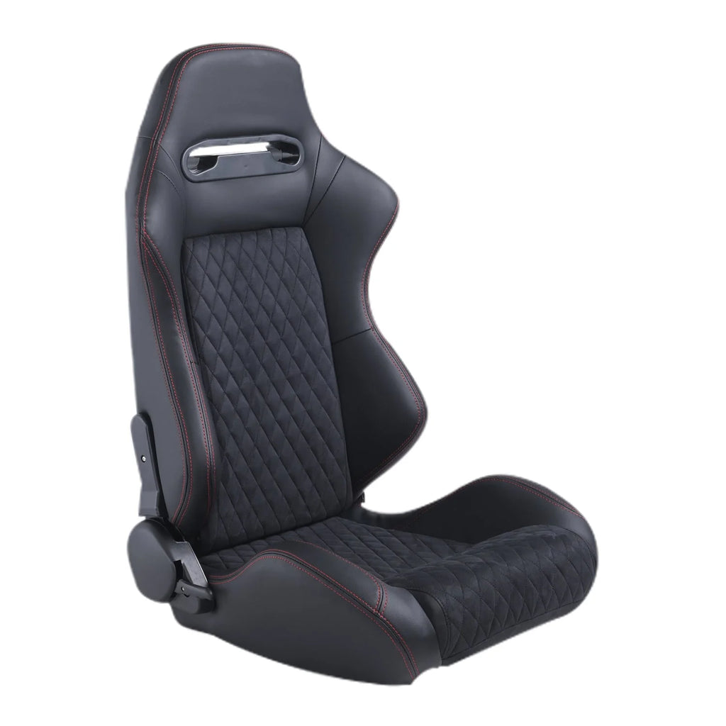 Racing Seats With Double Slider, PVC And Suade Material, Black - Set Of 2 Pieces