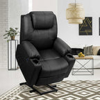 Electric Power Lift Recliner Chair With Leather Massage, Lumbar Heating, 8 Vibrating Nodes, Cup Holders And USB Port