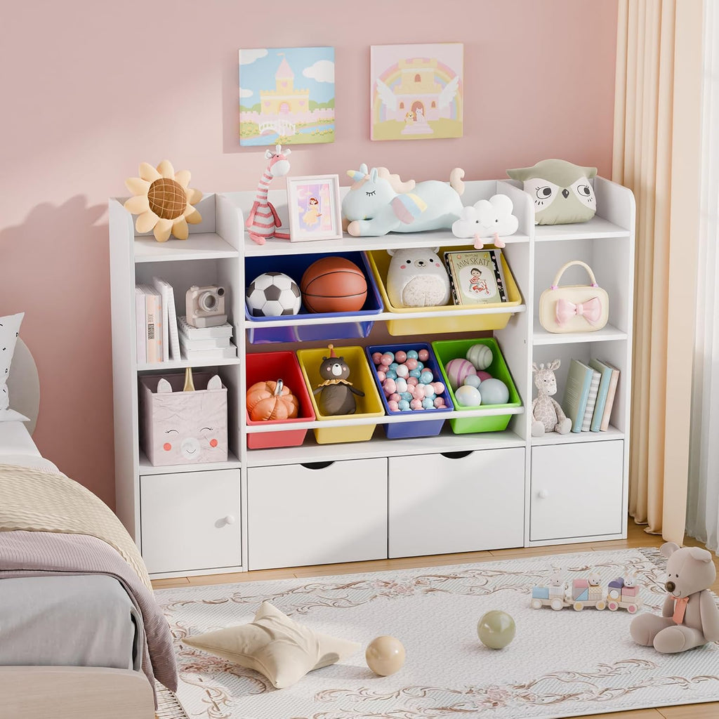 Xilingol Kids Toy Storage Organizer With 6 Removable Bins, 4-Tier Cubbies And 2 Movable Drawers
