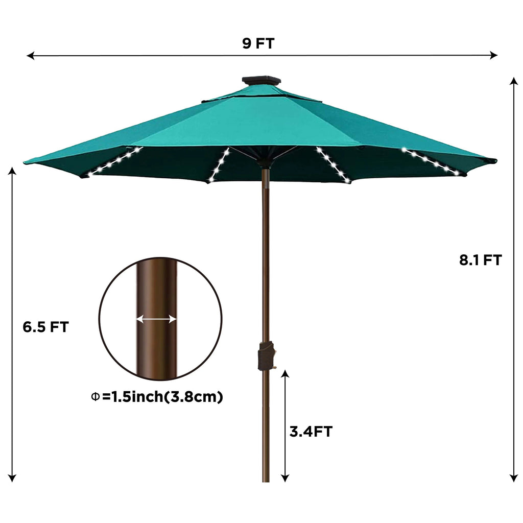 EliteShade 9ft Market Patio Umbrella With 80 LED Lights, Ruby