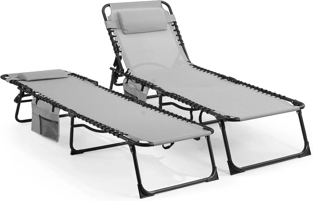 Unovivy Outdoor Chaise Lounge Chairs Set of 2, Grey, 5-Position Reclining Back