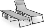 Unovivy Outdoor Chaise Lounge Chairs Set of 2, Grey, 5-Position Reclining Back