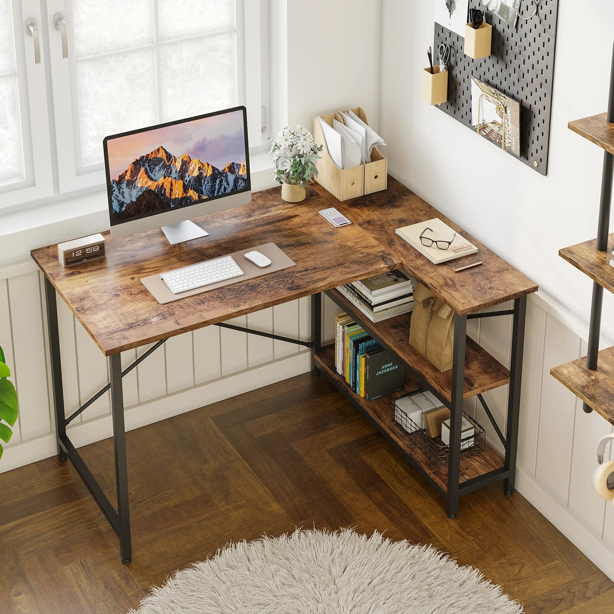 Small L-Shaped Computer Desk With Reversible Storage Shelves - 55-Inch / 47-Inch