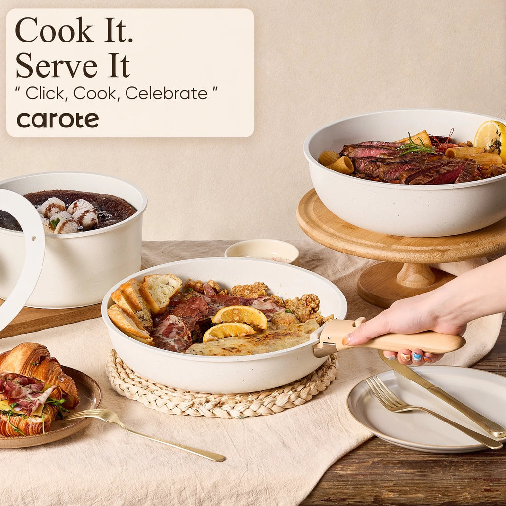 Carote 21 Pcs Nonstick Cookware Set With Detachable Handles, Oven/Dishwasher Safe