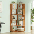 6-Tier Corner Bookshelf, 64.9 Inch Tall, Freestanding Wood Industrial Bookcase