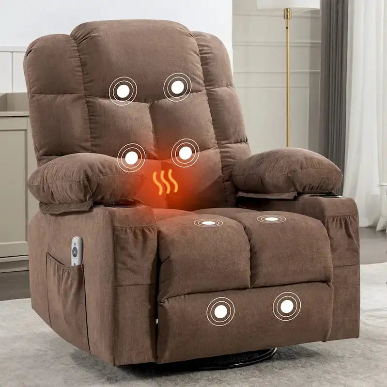 Oversized Massage Recliner Chair With Heat, 150 Degree Recline, 30 Degree Rocking, Dual USB Ports And 2 Cup Holders - Grey