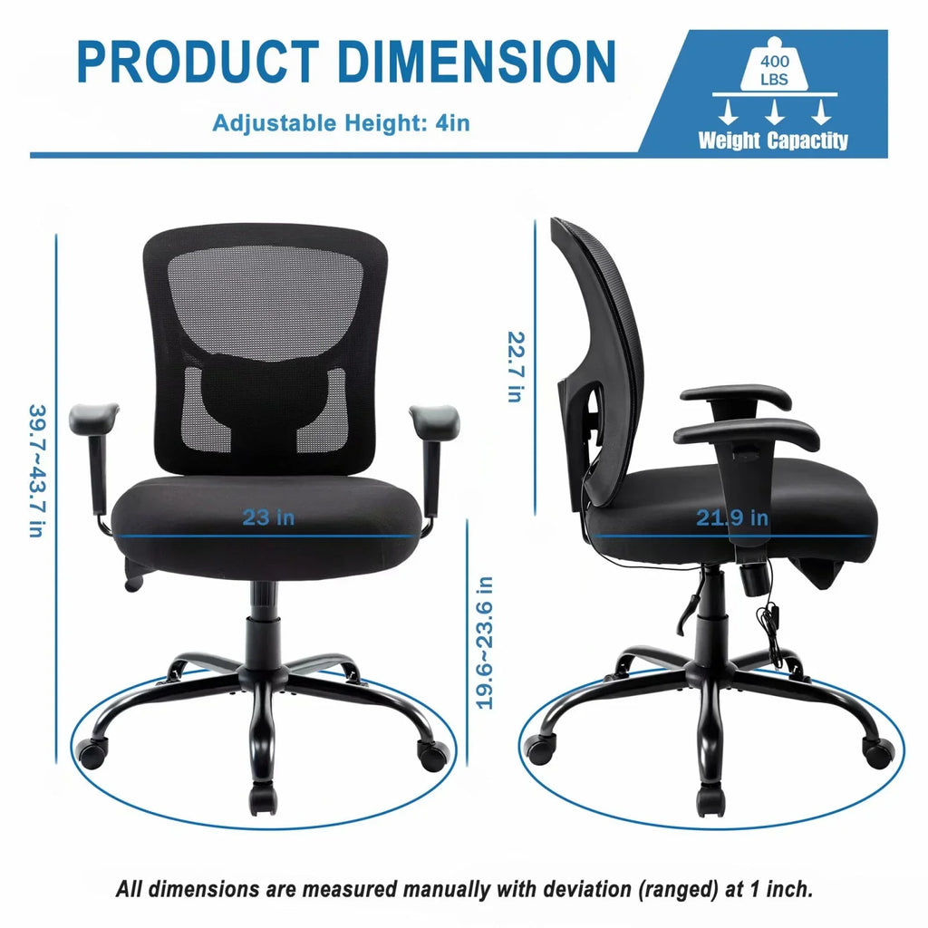 Bigroof Mesh Office Chair With Flip-Up Arms, Lumbar Support, Height Adjustable, Black