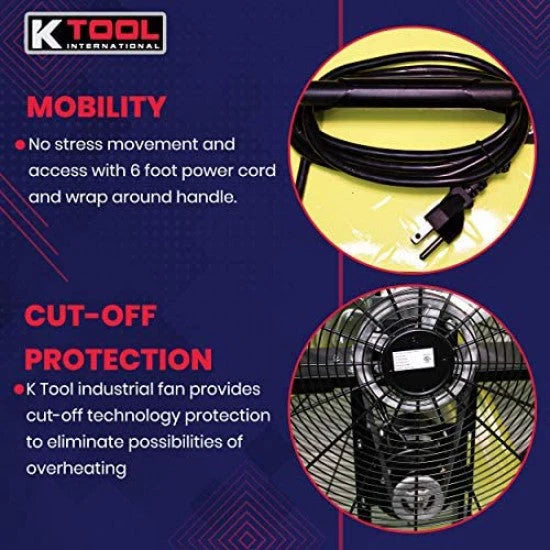 K Tool International 42 in Belt Drive Drum Fan, 2-Speed, Safety Yellow - KTI77743