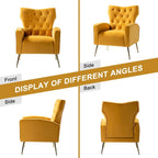 14 Karat Home Velvet Accent Chair With Button-Tufted Back And Metal Legs - Mustard