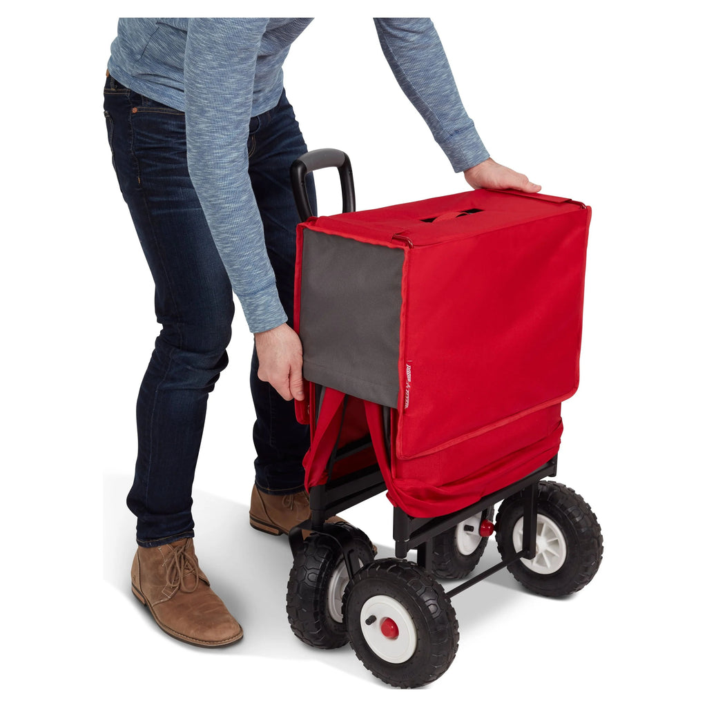Radio Flyer 3-in-1 All-Terrain EZ Fold Wagon With Canopy, Red And Gray, Air Tires