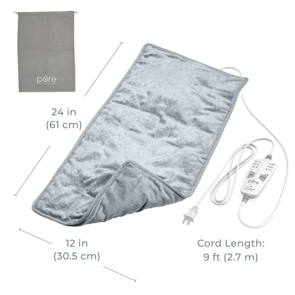 Pure Enrichment 3-in-1 Heating Pad, 12 in x 24 in, Steel Gray - WeightedWarmth