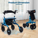 Foldable Rolling Rollator Walker With Seat, 9.5 Inch Pneumatic Wheels