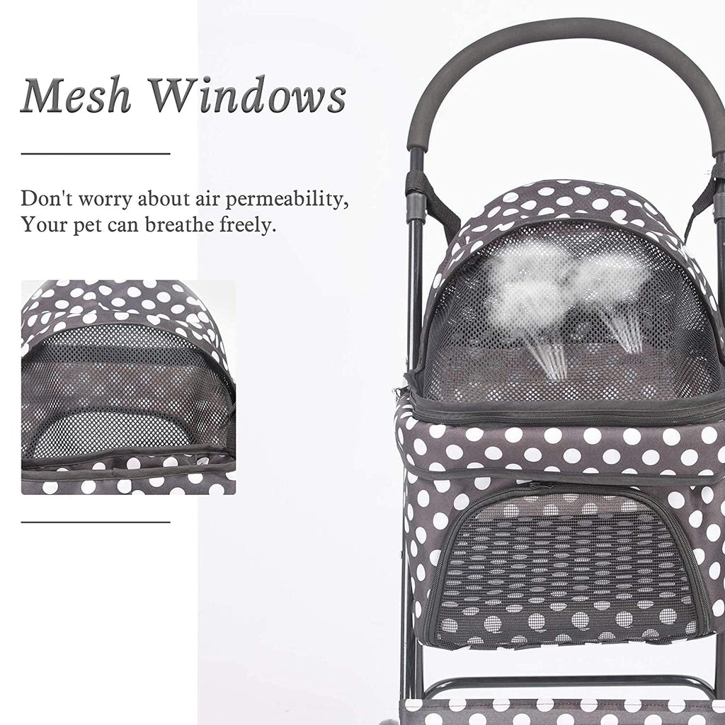 Foldable Pet Travel Stroller For Cats & Dogs, Waterproof, 4 Wheels, Black