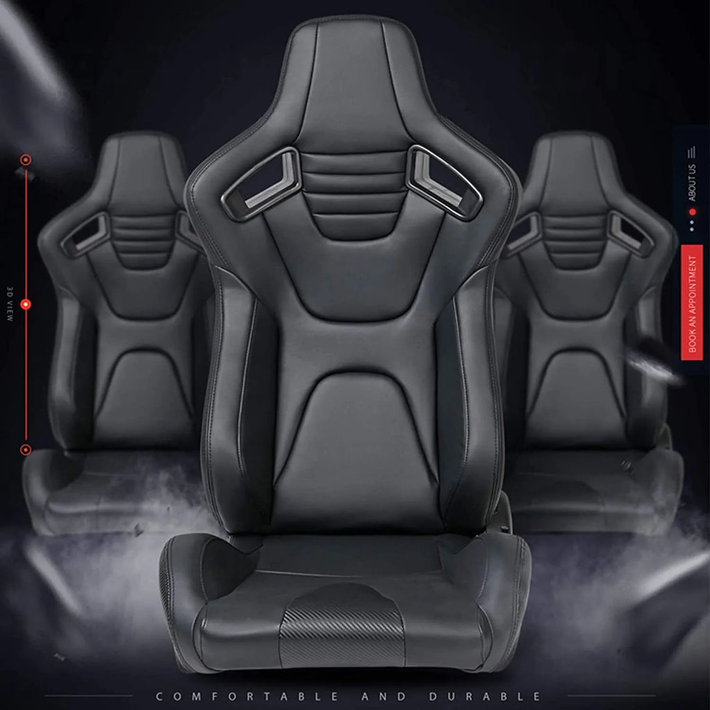 VEHITO Ergonomic Sport Racing Seats, 1 Pair, Orange Black, PVC - Adjustable Double Slides