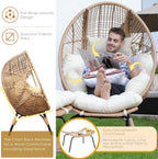 NICESOUL Wicker Egg Chair With Ottoman, Beige - 440 Lbs