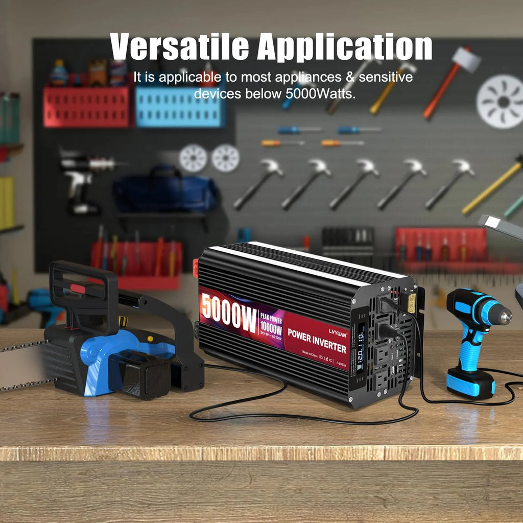 5000W Power Inverter 12V DC To 110V/120V AC With 4 AC Outlets And LCD Display