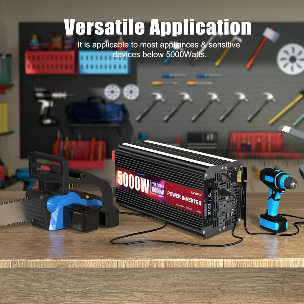 5000W Power Inverter 12V DC To 110V/120V AC With 4 AC Outlets And LCD Display
