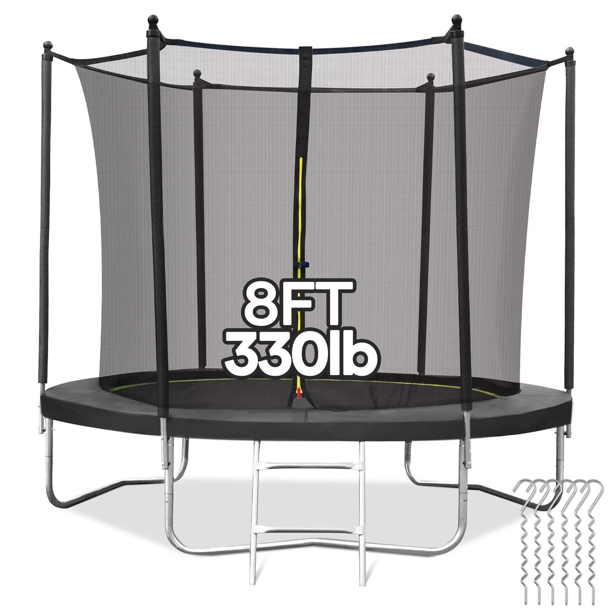 MARNUR Kids' Trampoline 8 ft With Enclosure Net, Ladder And Wind Stakes - 330 lbs Weight Capacity