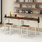 3-Piece Counter Height Bar Table Set With 2 Stools And 2 Wine Holders - Cream White & Walnut