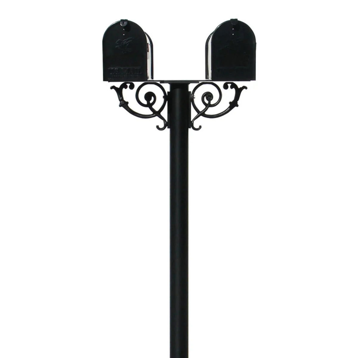 QualArc Hanford Twin Mailbox Post System With Scroll Supports, Black, 69 x 22 x 19 in - HPWS2-000-E1