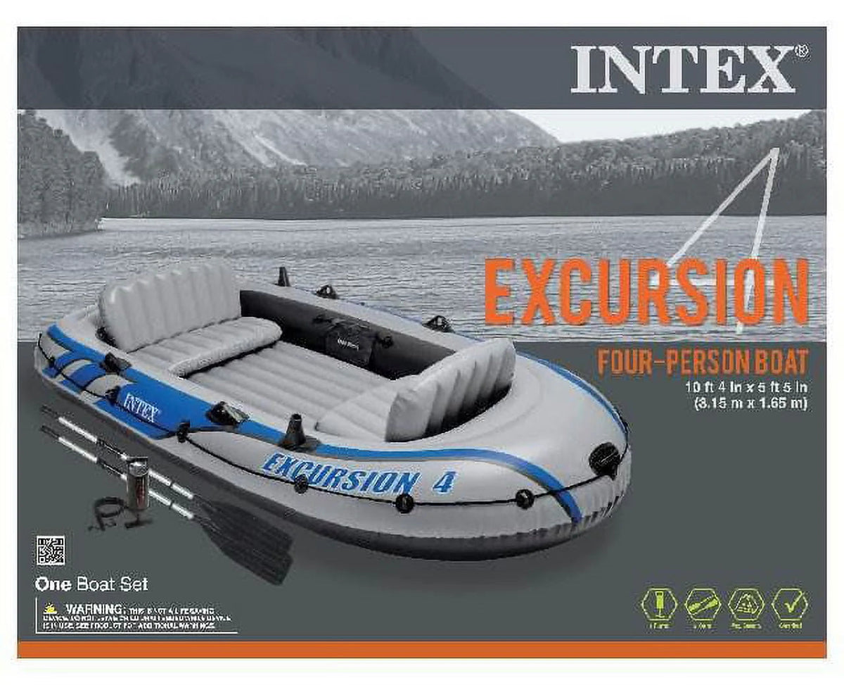 Intex Excursion 4 Inflatable Raft Set With 2 Transom Mount 8 Speed Trolling Motors