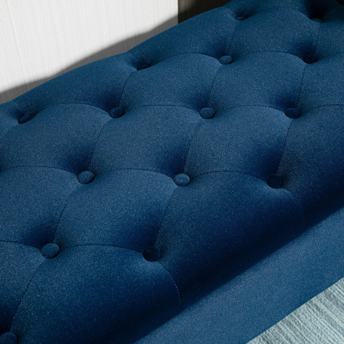 Button-Tufted Storage Ottoman Bench, Polyester and Rubberwood, 53.25in W x 17.75in D x 25.5in H