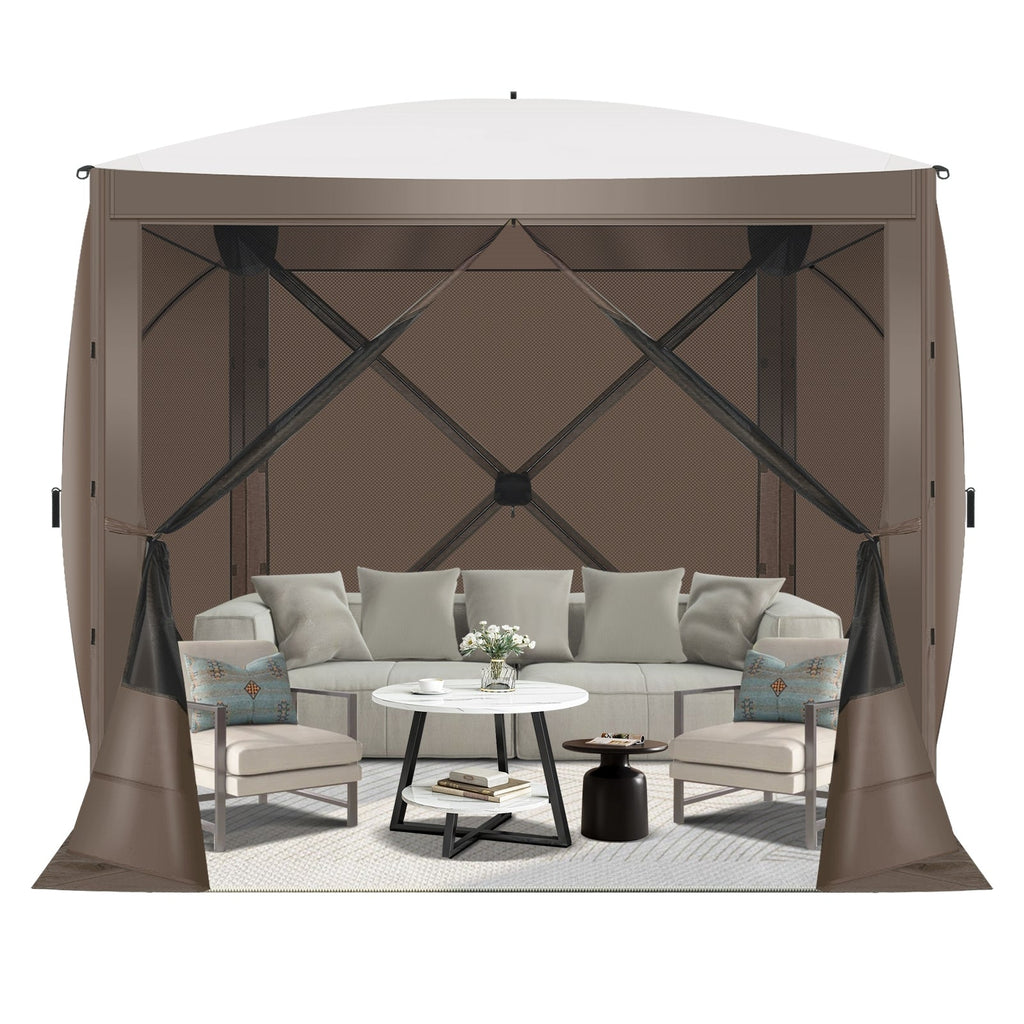Hoteel Outdoor Pop-Up Gazebo Screen House 6x6ft With 4 Sidewalls And Mosquito Netting - Brown