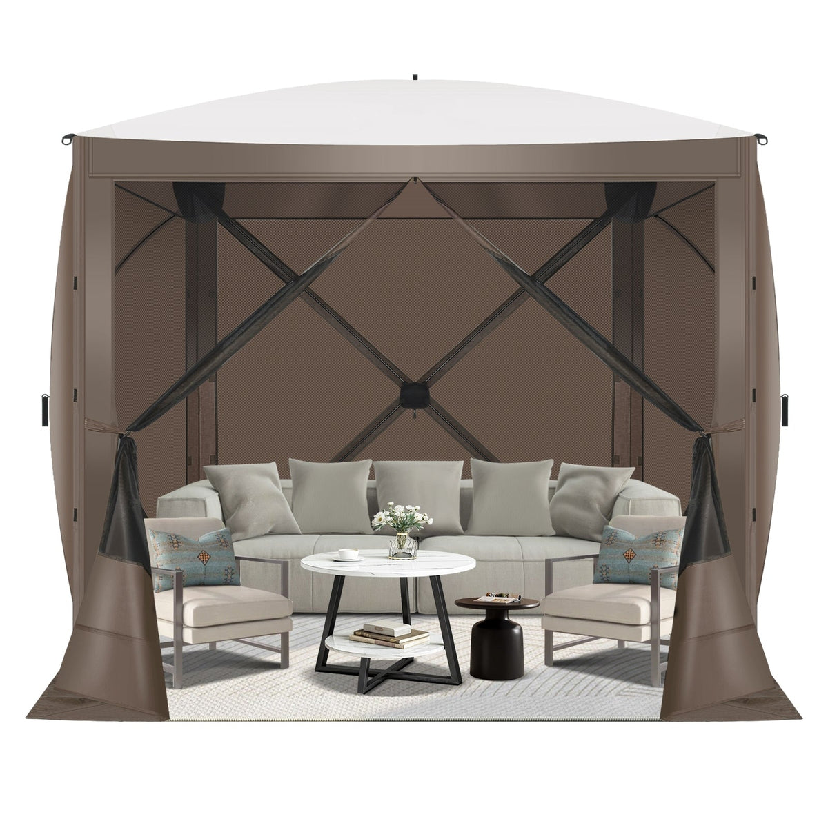 Hoteel Outdoor Pop-Up Gazebo Screen House 6x6ft With 4 Sidewalls And Mosquito Netting - Brown