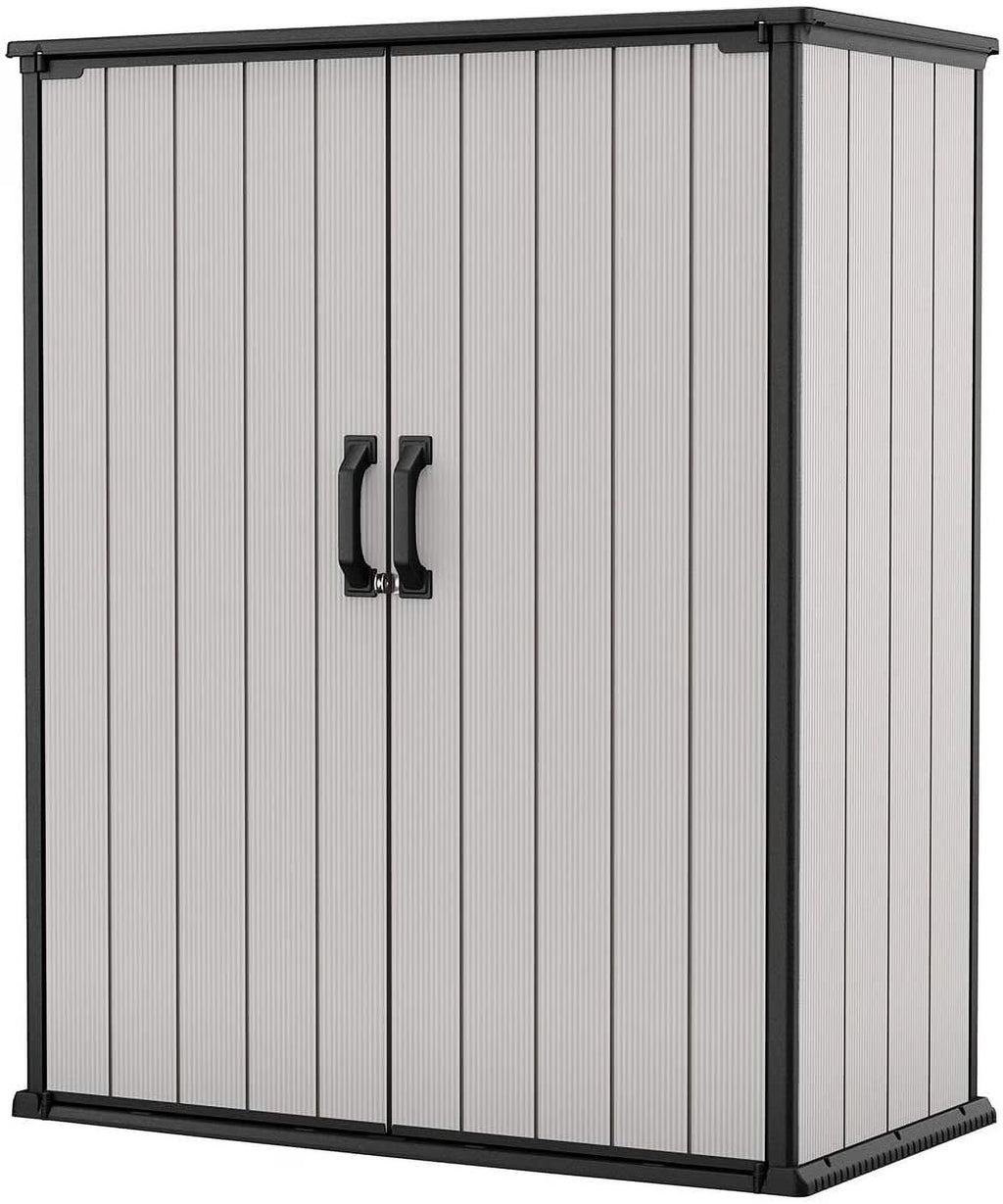 Keter Resin Outdoor Storage Shed With Floor And Locking Double Doors, Grey, 55.1 in L x 29 in W x 67.1 in H - Premier Tall