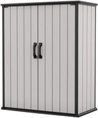 Keter Resin Outdoor Storage Shed With Floor And Locking Double Doors, Grey, 55.1 in L x 29 in W x 67.1 in H - Premier Tall