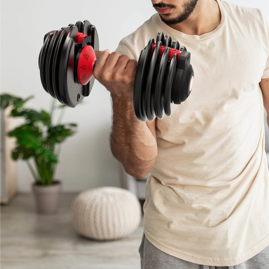 FitRx SmartBell Adjustable Dumbbell Set, 2-Pack, 25lb, 9-in-1 Quick-Select Weights, 2.5lb Increments