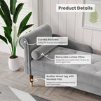 Vesgantti Velvet Chaise Lounge, 59 in, Grey