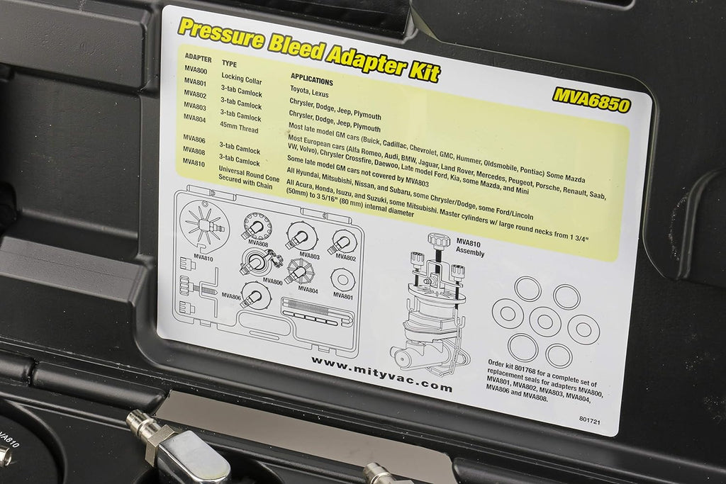 Mityvac Hydraulic Brake And Clutch Pressure Bleeding System, 7 Adapters, 16 x 12 x 12 in, 11.4 lb - MV6840