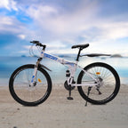 Outroad 26 inch 21 Speed Full Suspension Folding Mountain Bike, High-Carbon Steel, Double Disc Brakes - 120kg Capacity
