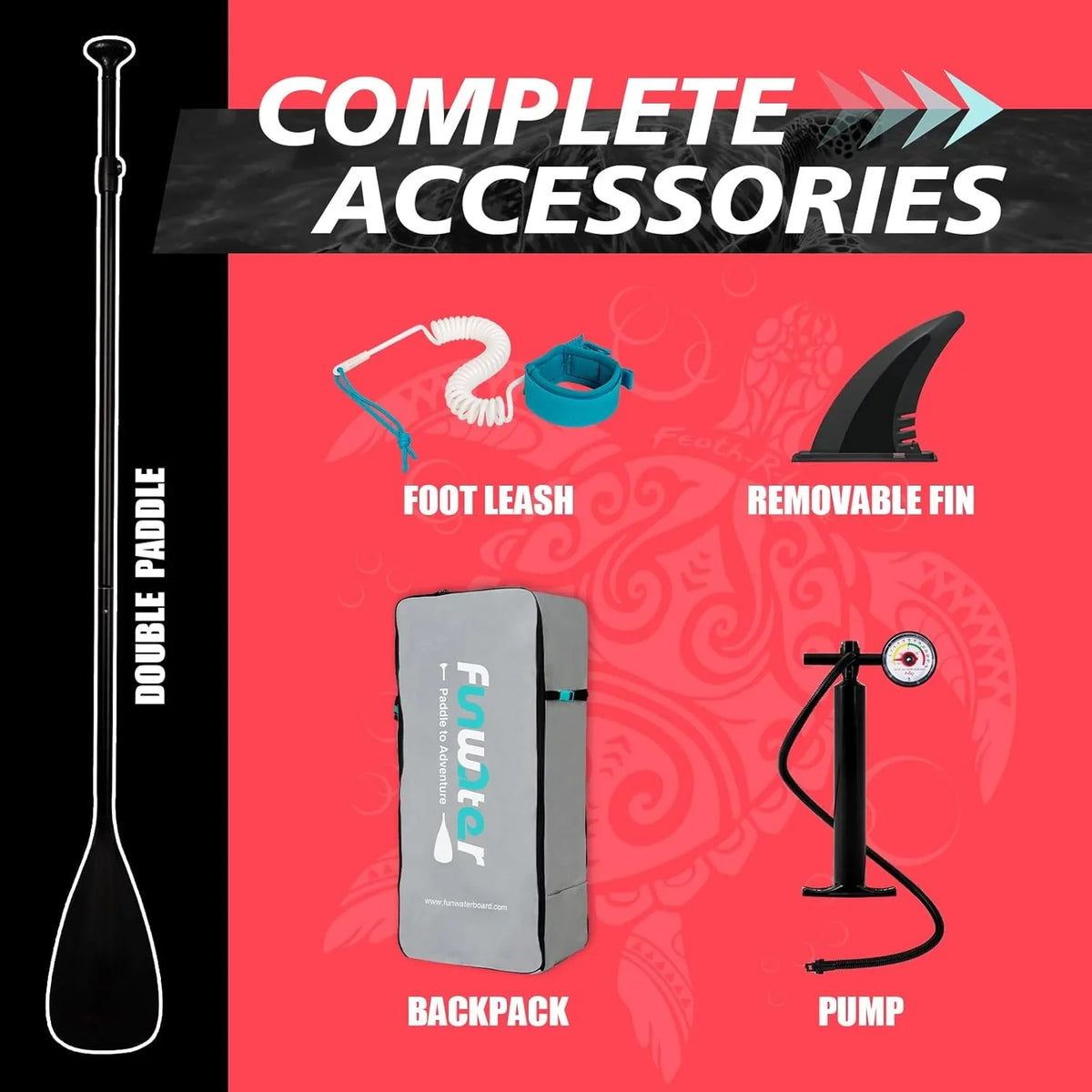 FunWater Inflatable Stand Up Paddle Board, 11 ft x 32 in x 6 in - SUP Paddle Accessories