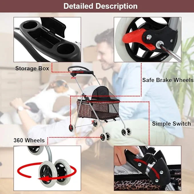 BestPet Posh Pet Stroller, Leopard Skin