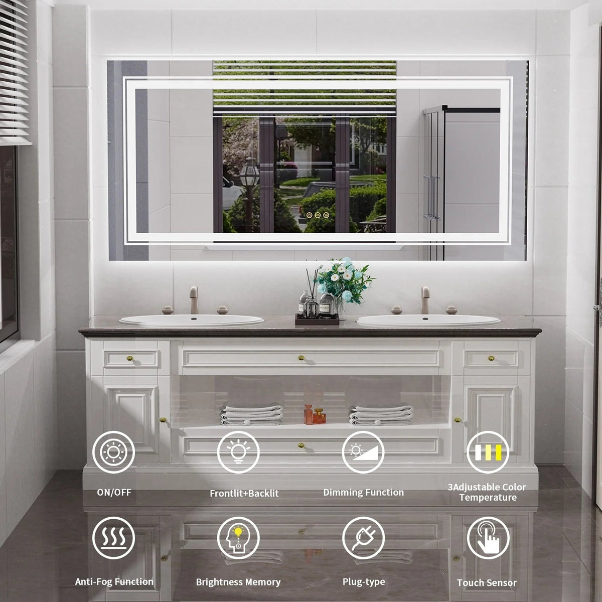 LED Lighted Bathroom Vanity Mirror, Silver, 3 Colors