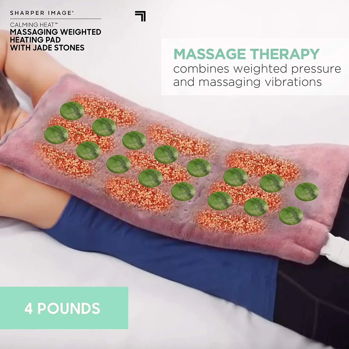Sharper Image Calming Heat Jade Stone Massaging Weighted Heating Pad, 12 in x 24 in, 4 lbs