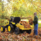 3-in-1 24V Electric Ride-On Tractor With Excavator And Bulldozer - Bright Yellow