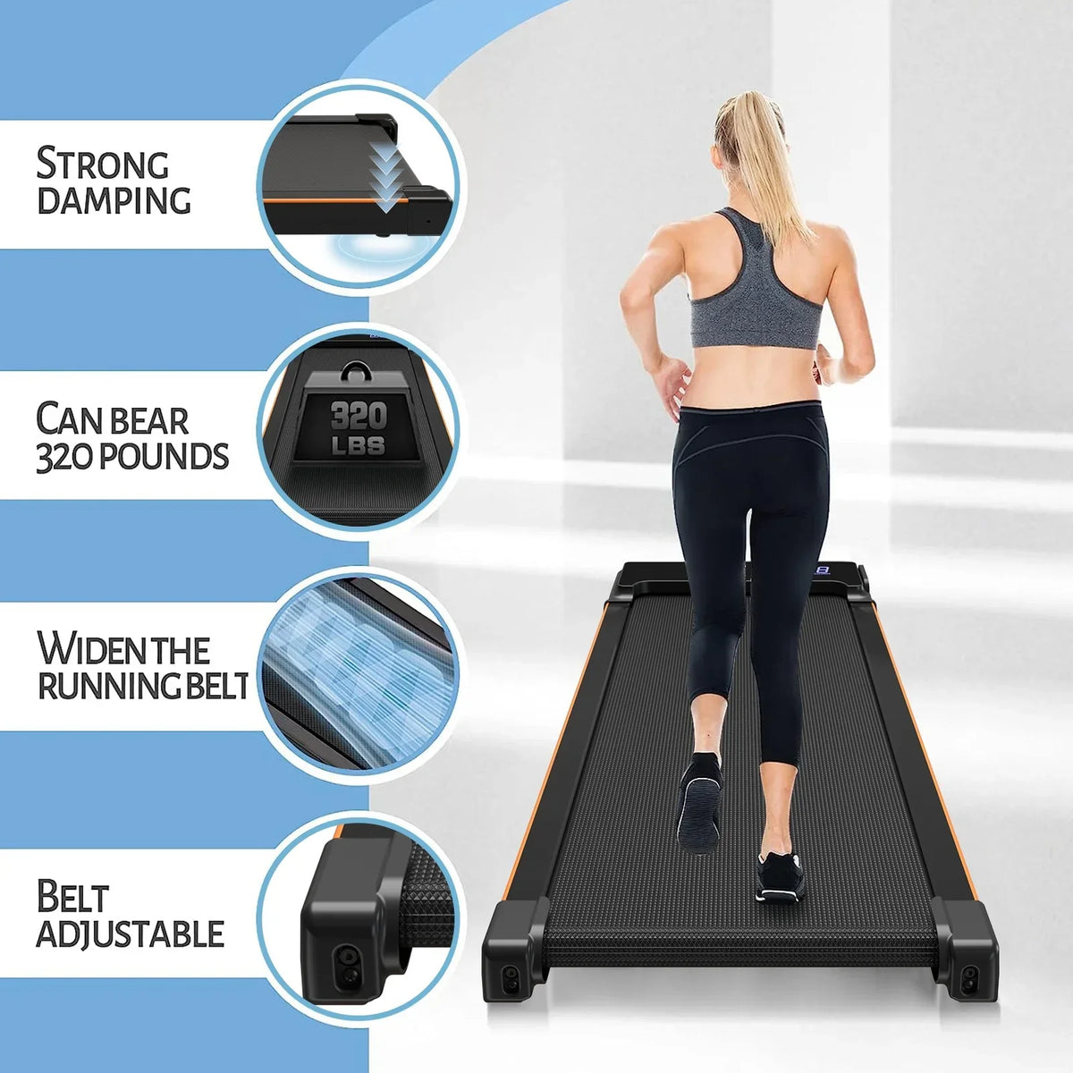 CoolHut 2-In-1 Portable Folding Under-Desk Walking Pad Treadmill, 2.5 HP, 3.8 MPH, Black