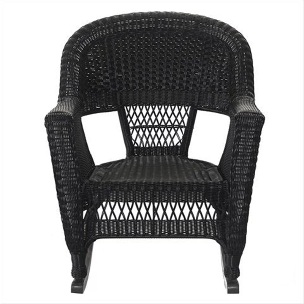 Jeco Resin Wicker Outdoor Patio Rocker Chair And End Table Set, 3-Piece, White