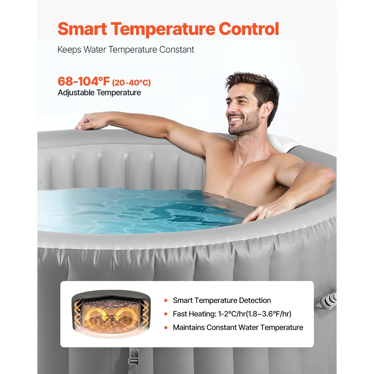 KFFKFF Inflatable Hot Tub, 4-6 Person, 81.9 x 26 in, 130 Jets, PVC, Grey - KSW0018