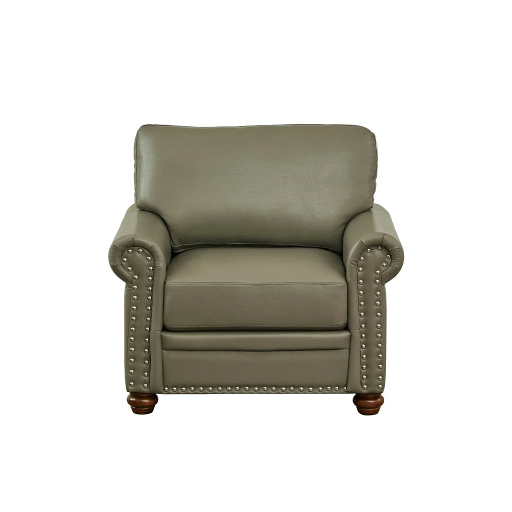 Single Seat Living Room Sofa Chair With Wood Legs, Grey Faux Leather
