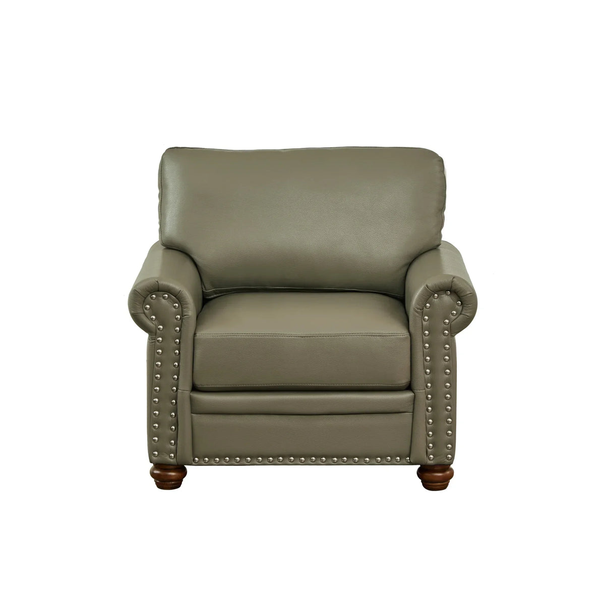 Single Seat Living Room Sofa Chair With Wood Legs, Grey Faux Leather