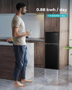 Euhomy 3.2 Cubic Feet 2-Door Mini Refrigerator With Freezer, Silver - RF-S